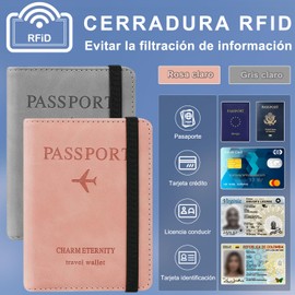 DQST 2 PACK Cartera para Pasaporte RFID, Pasaporte Funda para Hombres y Mujeres, Protector de Pasaporte, Viaje Accesorios Mujer. (Gris+Rosa)
