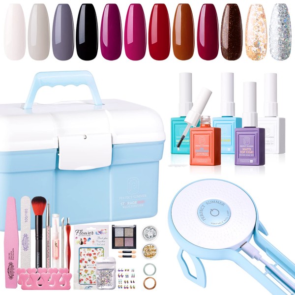 Perfect Summer Gel Nail Polish Kit with UV Light,Valentine's Day Gift,36W Nail Lamp Starter Kit with Storage Box,12 Colors,All-In-One Manicure Set