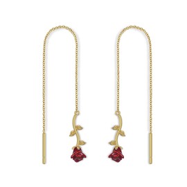 Rose Earrings Sterling Silver Rose Threader Earrings Pull Through Chain Earrings Flower Dangle Earrings Jewelry Gifts for Women Girls