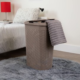 Mind Reader Basket Collection, Slim Laundry Hamper, 40 Liter (15kg/33lbs) Capacity, Cut Out Handles, Attached Hinged Lid, Ventilated, Tan