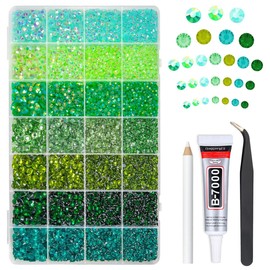 qiipii 28 Types Green Jelly Resin Rhinestones w B7000 Jewelry Glue for Bedazzling Crafting 3-6mm Flatback Colorful Stones Gems Diamonds for Face Eyes Makeup DIY Crafts Tumblers Bottles Clothes Shoes