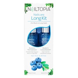 Nailtopia - Nails are Long Kit, Supports Short/Long Nails & Dehydrated Cuticles - Plant-Based, Non Toxic, Bio-Sourced - Hardening & Conditioning Superfood Treatment - Blueberry Extract (Clear) - 2 Pc