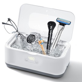 Ultrasonic Jewelry Cleaner,LXIANGN 49Khz 40W Professional Ultrasonic Cleaner Machine with Digital Timer for Eyeglasses,Necklaces,Retainers,Rings,Dentures - 5 Time Modes,27oz,304 Stainless Steel (Grey)