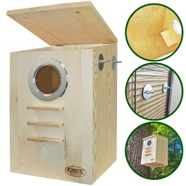 Squirrel Nest Box - Cage Attachment, Hinged Lid, Perching Ledge - for Squirrels, Sugar Glider, Rat, Finch, Parakeet, Lovebird, Canary, Cockatiel, Other Birds & Small Pets