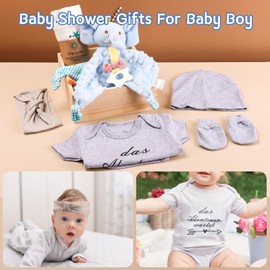 Baby Gift Boy, Newborn Gift, Rodelna Baby Gift Set, 7-in-1 Set: Including Romper, Blanket, Safety Blanket, Baby Hat, Baby Gloves, Bow, Souvenir Box