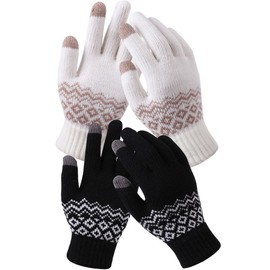 iDopick 2 Pairs Winter Gloves with Touchscreen Fingers, Thermal Warm Knit Soft Fleece Lined Glove Women Men Elastic Cuff Glove for Running Driving Hiking