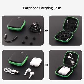 SUNGUY [2-Pack Earbuds Case, Portable Small Earbud Carrying Case Storage Bag with Carabiner Clip for Earphone, Earbuds, Earpieces, SD Memory Card, Camera Chips - Green+Purple