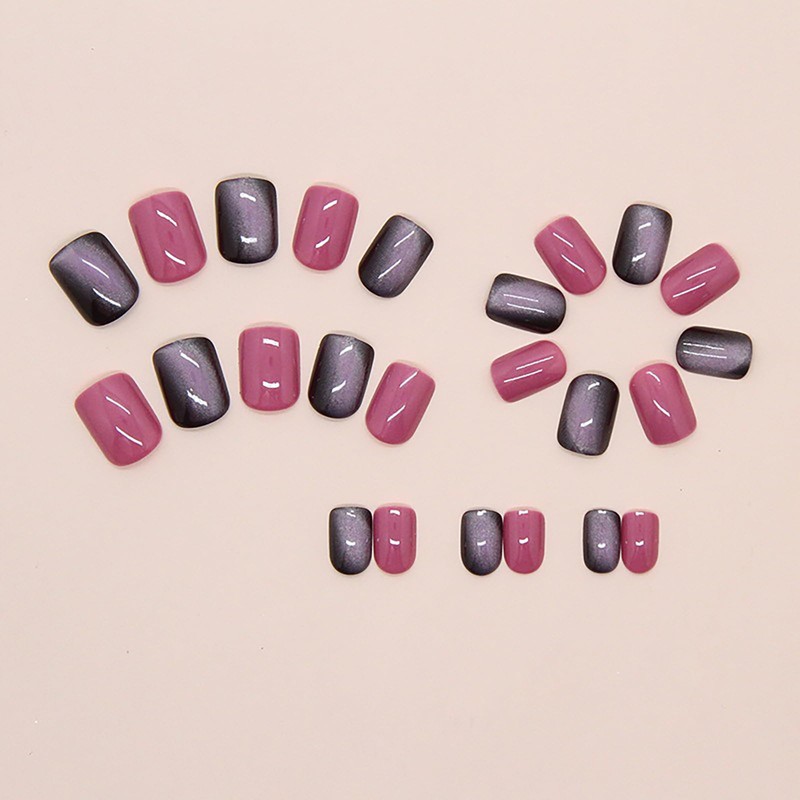 CHAONENG Press On Nails Short Square Fake Nails Pink Glossy