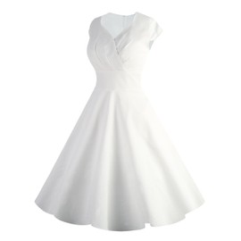 Ellames Women's 1950s Retro Vintage Dresses Elegant 2025 Cocktail Party Dress Cap Sleeve Dress with Pocket White Large