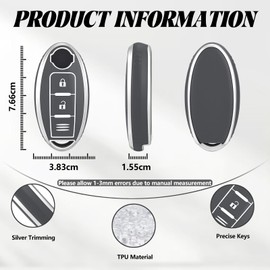 TOOMUME Schlüsselhülle TPU, Autoschlüssel Hülle Passt für Nissan Qashqai J11 J12 Juke F15 X Trail T32 Micra K13 K14 Infiniti Q50 QX60 EX35 FX45, Schlüsselcover Schutz Schlüsselgehäuse - DREI Linien
