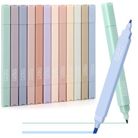 Mkitnvy Dual Tips Textmarker,12PC Ästhetische Textmarker Assorted Farben Pastell Set,No Bleed Dry Fast Easy to Hold,für Journal Bibel Planer Notizen Schule Bürobedarf