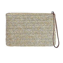 XLKJ Women Straw Bag Ladies Clutches Straw Handbag Clutch Purse Summer Beach Bag 21 x 1 x 14 cm, wood-coloured