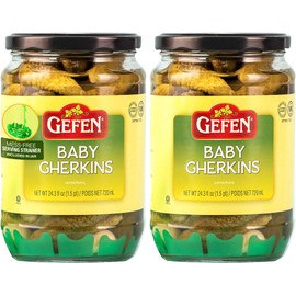 Gefen Baby Cornichon Gherkins | Mini Pickles, 24oz (2 Pack) With Built in Strainer | Super Crisp Mini Gherkins | No Coloring | Natural Flavors | Kosher