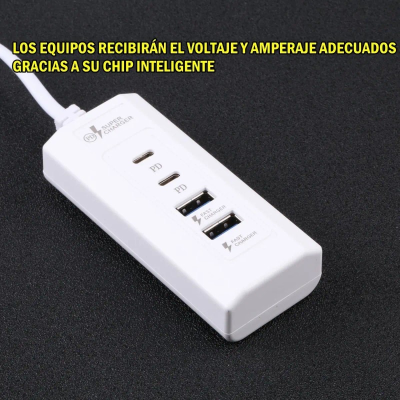 Multicargador Carga Rápida 2 X Usb 2 X Tipo C