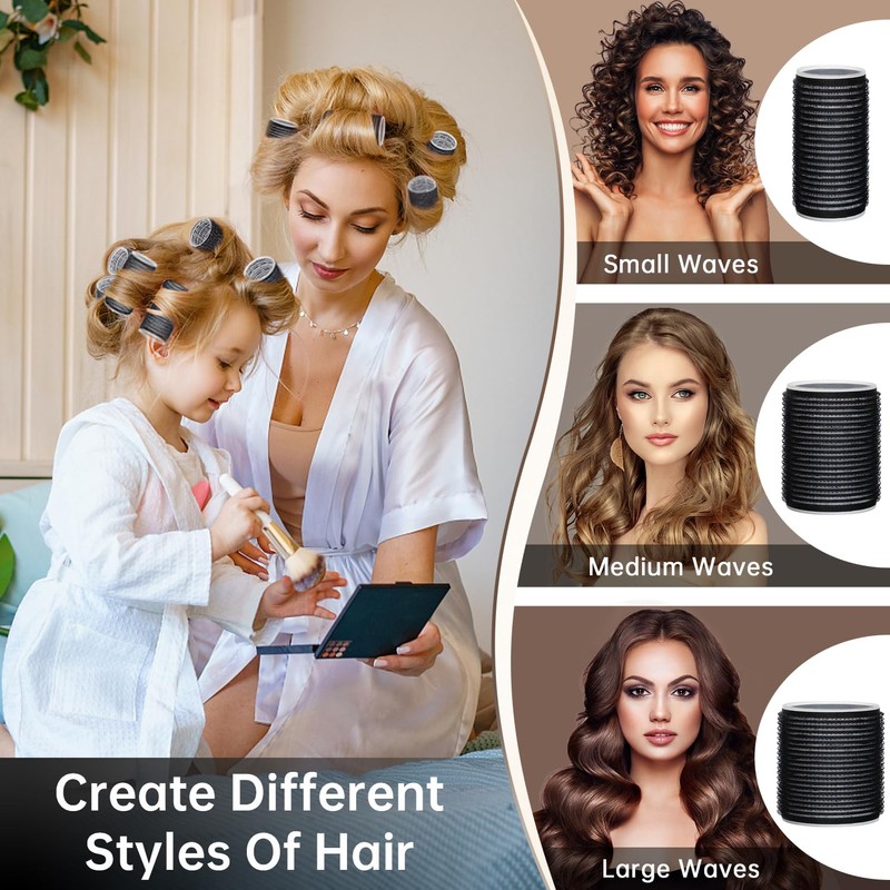 ヘアローラーセット 31個 18個 ヒートレスヘアローラー 3サイズ (2.55インチ 1.9インチ 1.4インチ) ブローアウトルック ロングヘア用