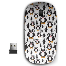 KAWAMOUSE 2.4G Ergonomic Portable USB Wireless Mouse for PC, Laptop, Computer, Notebook with Nano Receiver (Penguin Large Eyes)