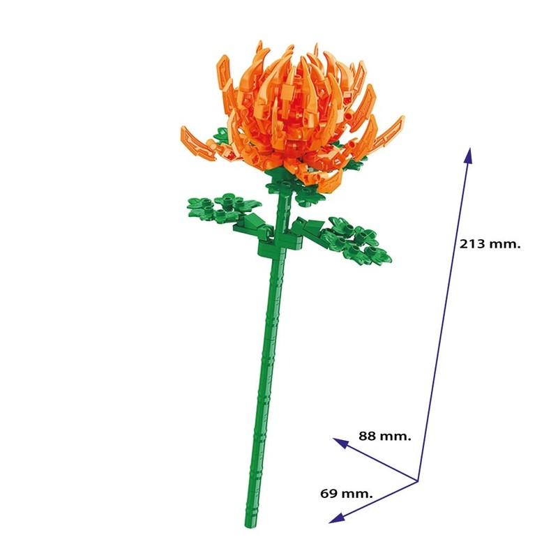 Orange Chrysanthemum Flower Model with Small Building Blocks