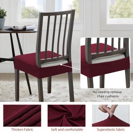 DREAHOTEXTIL Dining Chair Covers,Seat Covers for Dining Room Chairs Set of 4,Stretch Jacquard Kitchen Chair Covers,Removable Washble Dining Room Chair Seat Cover,Chair Slipcovers Protector (Wine Red)