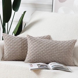 Madizz Set of 2 Boho Striped Cushion Covers, Soft Corduroy Decorative Cushion Cover for Bedroom, Sofa Cushion Cover, Taupe, 40 x 60 cm