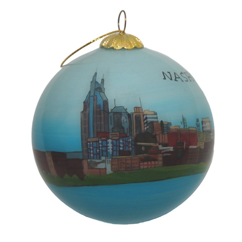 Blown Glass Christmas Ornament | Nashville, Tennessee Skyline | Hand