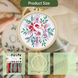 Bliceon Beginner Flower Embroidery Kit - Letter M Stamped Cross Stitch Starter Set with Embroidery Hoop, Needles and Threads for Adults - Craft Kit for Embroidery Lovers