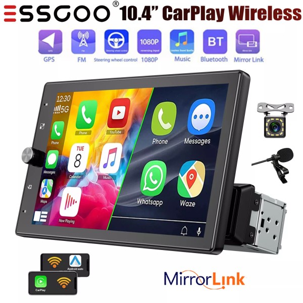 ESSGOO 10.4" Single 1DIN Apple CarPlay/Androi