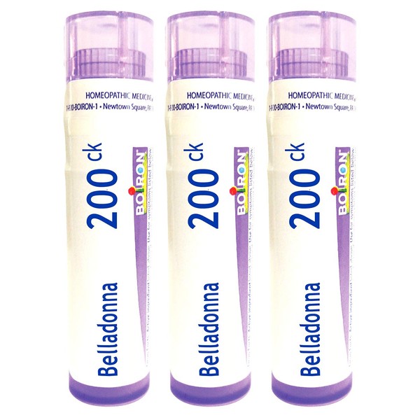 Boiron Belladonna 200ck, 80 Pellets, Homeopathic Medicine for High Fever (up to 102 Degreef), 3 Count
