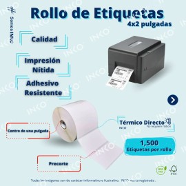 5 Rollos Etiqueta Térmica 4x2 102x51 Mm 1500 etiquetas p/rollo con pleca precorte para precio descripción y Full Color Blanco INKO