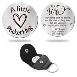 Sureio Pocket Hug Token Long Distance Relationship Keepsake Stainless Steel Double Sided Inspirational Gift with Keychain (Gift for Wife)