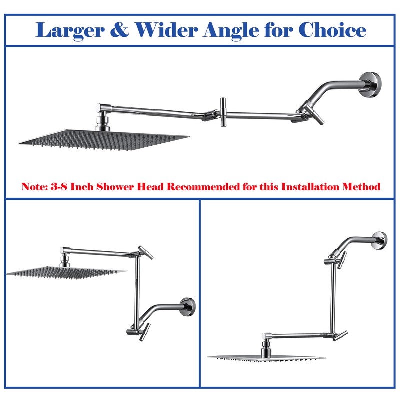 Chrome Shower Arm Extension - 13'' Adjustable Height & Range,