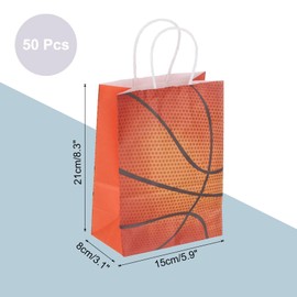 uxcell 50pcs Basketball Gift Bags with Handles Bulk, 3.1"x8.3"x5.9" Basketball Gift Bags Sports Party Favor Bags for Kids Sports Theme, Birthday Party, Football Theme Event Gift Bag