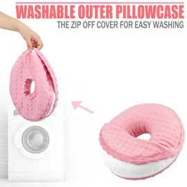 BNRendles Ear Piercing Pillow Removable Cover for Side Sleepers Ear Pain Luxury Cnh Ear Pillow with Holes Washable Side Sleeping Pillows Support Head, Minky Dot Coral