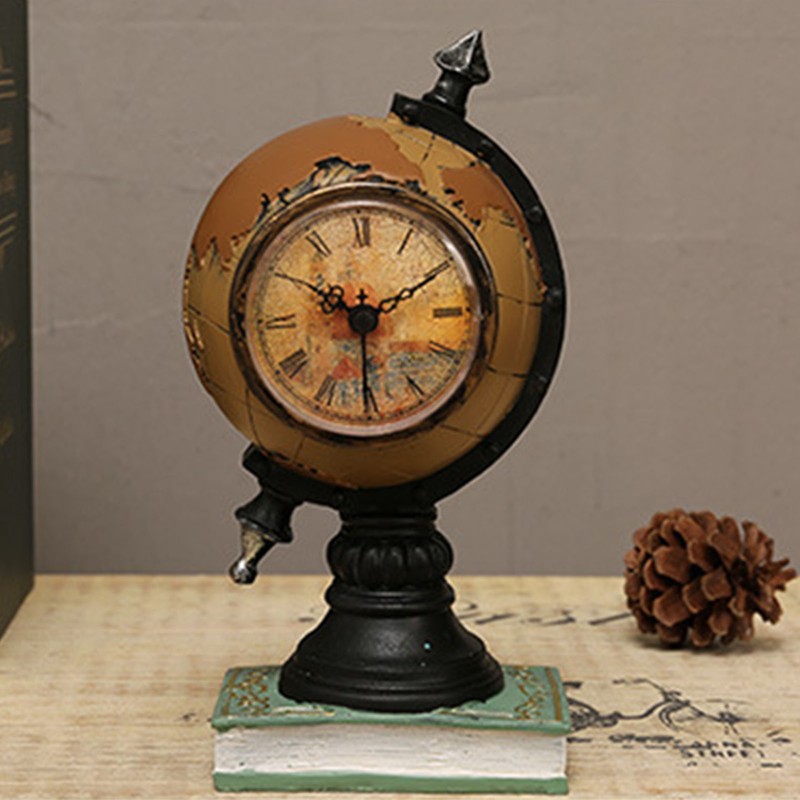 Globe Clock Decorative Desk Ornament Resin World Map Clock with