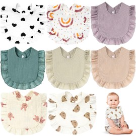 ZQSQD Baberos para Bebé 8 Piezas, Baberos para Niñas y Niños, Babero de Muselina para Babas de Bebé, Algodón Puro, Cómodo y Absorbente, Adecuado para la Dentición y el Babeo del Recién Nacido