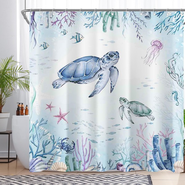 Luminora Underwater Sea Turtles Shower Curtain for Bathroom Blue Ocean