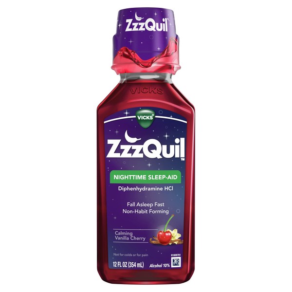ZzzQuil Nighttime Sleep-Aid Liquid Calming Vanilla Cherry - 12 oz, Pack of 6