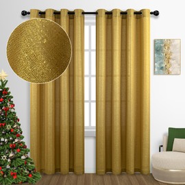 Gold Curtain Panels 95 Inches Long for Living Room Pair Set of 2 Grommet Modern Glitter Shiny Sparkle Shimmer Bling Golden Brown Curtain for Dining Room Picture Window Party Backdrop 52x95 Inch Length