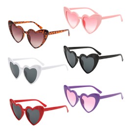 Bliceon 6 PCS Heart Shaped Sunglasses, Vintage Love Heart Glasses, Fancy Colorful Eyewear Swimming Music Festivals Party Sunglasses for Women Girls Kids