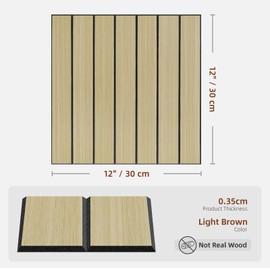 WADILE Peel and Stick Wood Slat Wall Panels 12"x12" (30×30cm) Decorative PVC Wall Panels Soundproof Self-Adhesive Panels for Living Room Bedroom – 10 Pack Light Brown