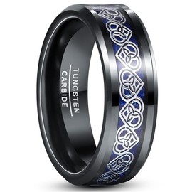 TUNGSTORY Men's Tungsten Ring 8 mm / 10 mm Black Cross / Meteorite / Celtic Jewellery Men's Wedding Ring Size 54.4 (17.3) - 67.2 (21.4), Tungsten Carbide