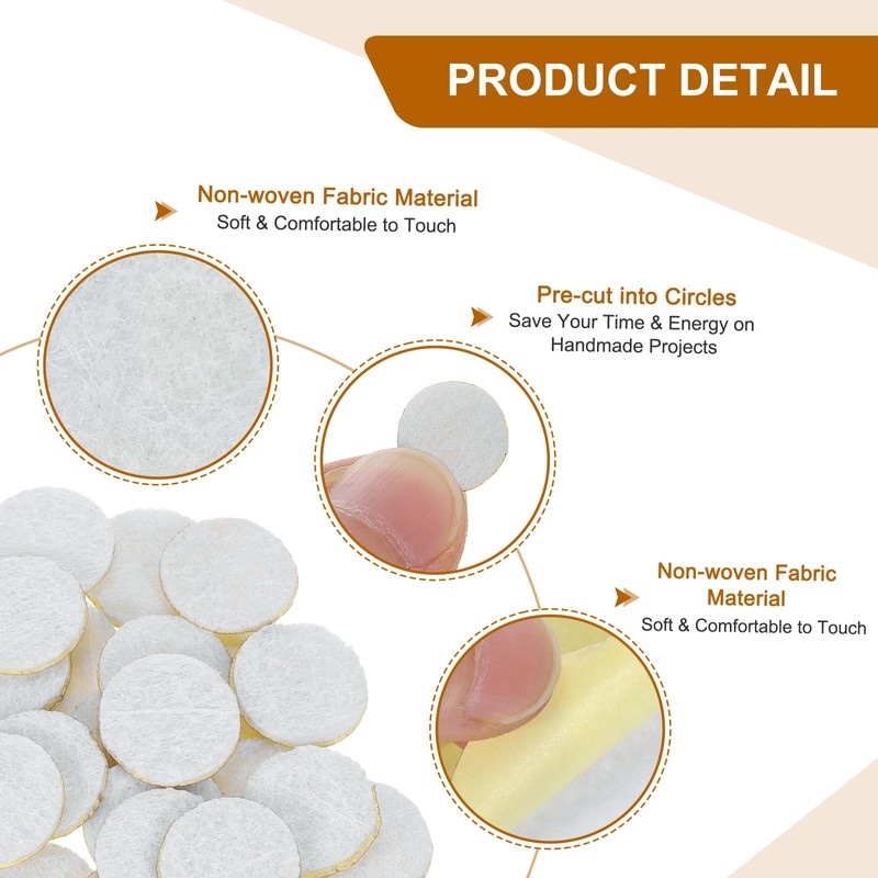 uxcell 120Pcs Round White Non-Woven Felt Circles, 13mm (1/2") Self-Adhesive