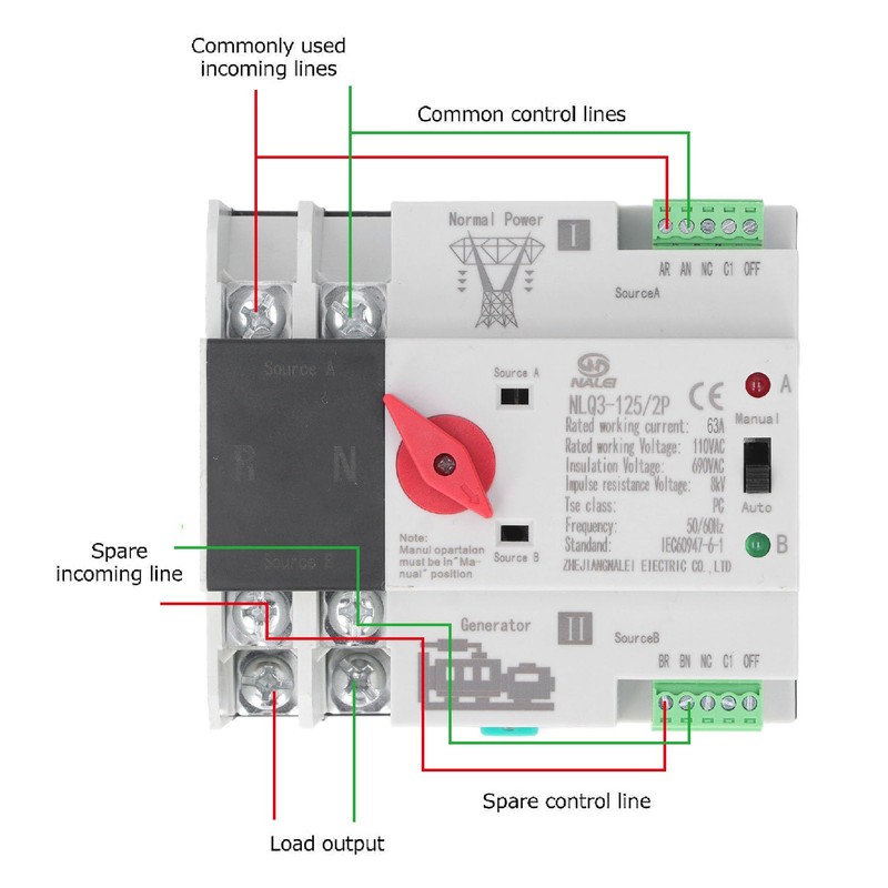 2P Dual Power Automatic Transfer Switch Generator Changeover Switch AC110V