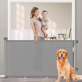 71 inch Retractable Baby Gates, EZIGO Extra Wide Baby Gate for Large Opening Extra Long Mesh Gate for Kids or Pet Dog Gate Child Safety Gate for Stairs Hallways Doorway Indoor Outdoor, Gray