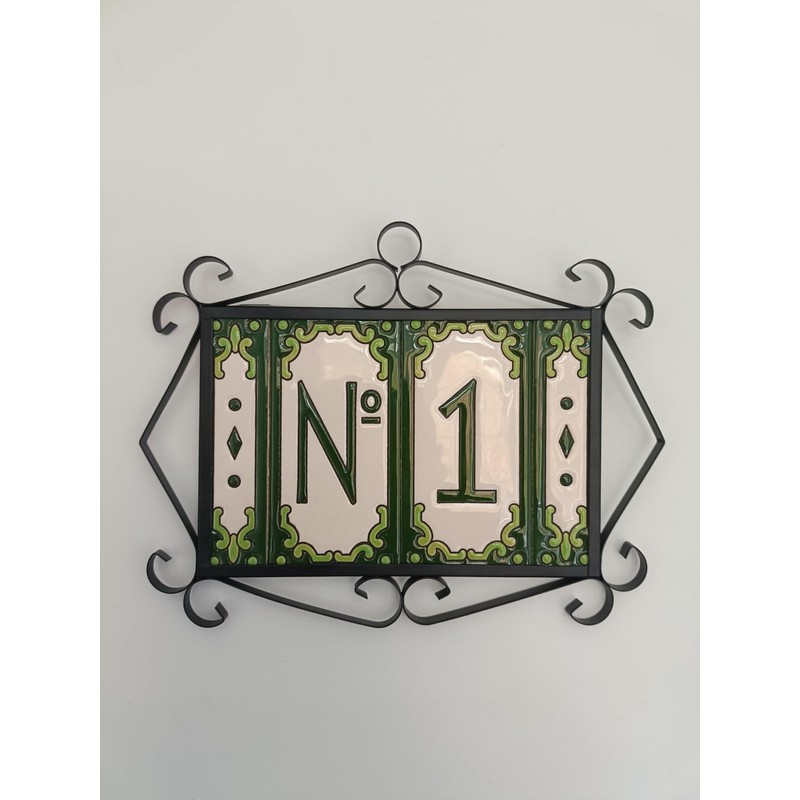 Hand-Painted Jacho Green Number Tiles Option of Metal Filigree Frames