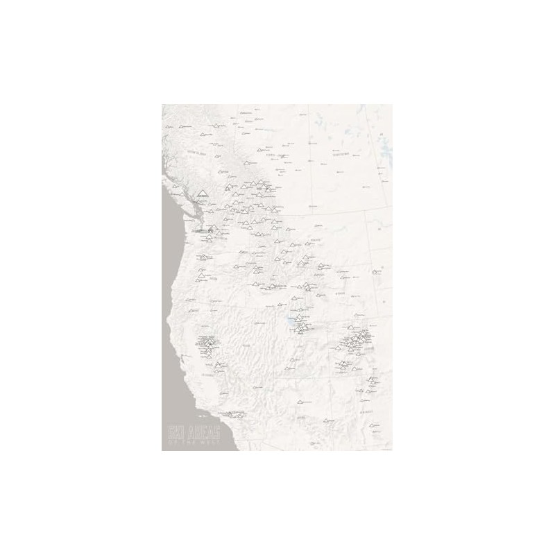 Western Ski Resorts Map 24x36 Poster (White & Gray)