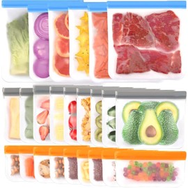 24pcs Bolsas Reutilizables para Alimentos, Bolsas con 3 Tamaños Diferentes Bolsas de Almacenamiento para Congelar Alimentos con Cremallera,Sin Bpa, para Sándwich,Aperitivos,Carne,Verduras,Frutas,etc
