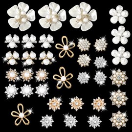 36 botones de diamantes de imitación de flor de perla, botón de diamantes de imitación de boda, adornos para hacer joyas, decoración de bricolaje