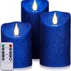 Retisee Set of 3 Blue Glitter Flameless Candles with Remote