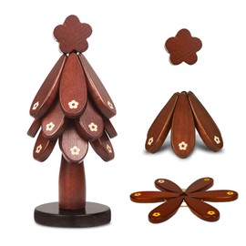 Wooden Trivets for Hot Dishes,Tree Shape Trivet Set,3 Wooden Trivets+1 Stand with Marble Base,Natural Foldable Kitchen Wooden Trivet,for Hot Dishes、Pot、Bowl、Teapot、Hot Pot Holders(Black Walnut)