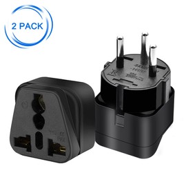 Strhowill (2pack) Israel Plug to Universal Socket Power Converter, Israel Travel Plug Adapter for EU/AU/US/UK & More,3 pin Cylindrical Plugs,PPalestine,Jerusalem,Al-Quds Travel Convert Plug (Black)